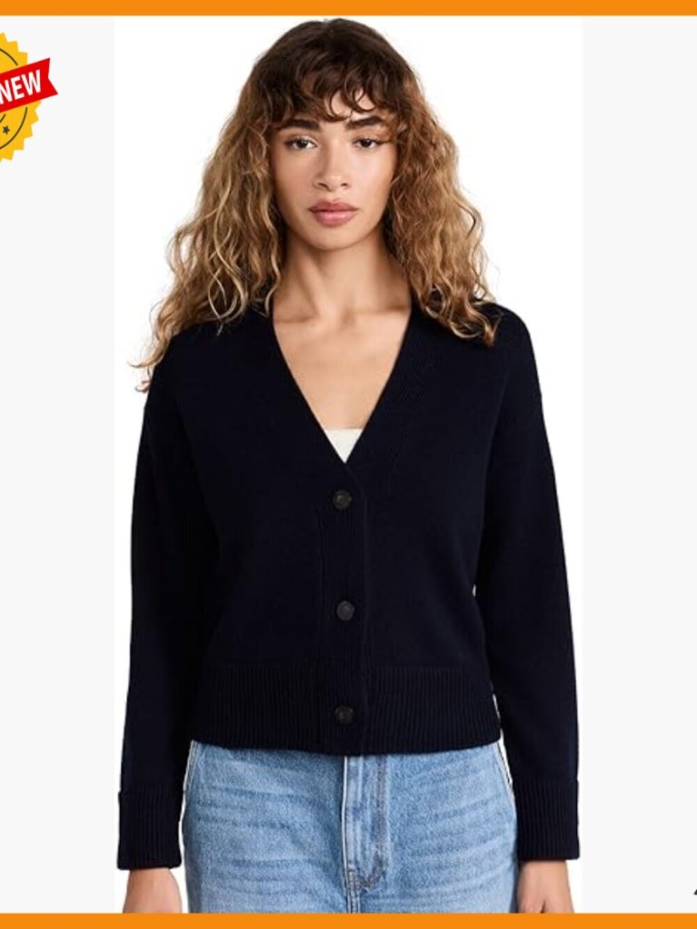Lightweight Wool Cashmere Cardigan, Boxy Fit, 3 Button Front